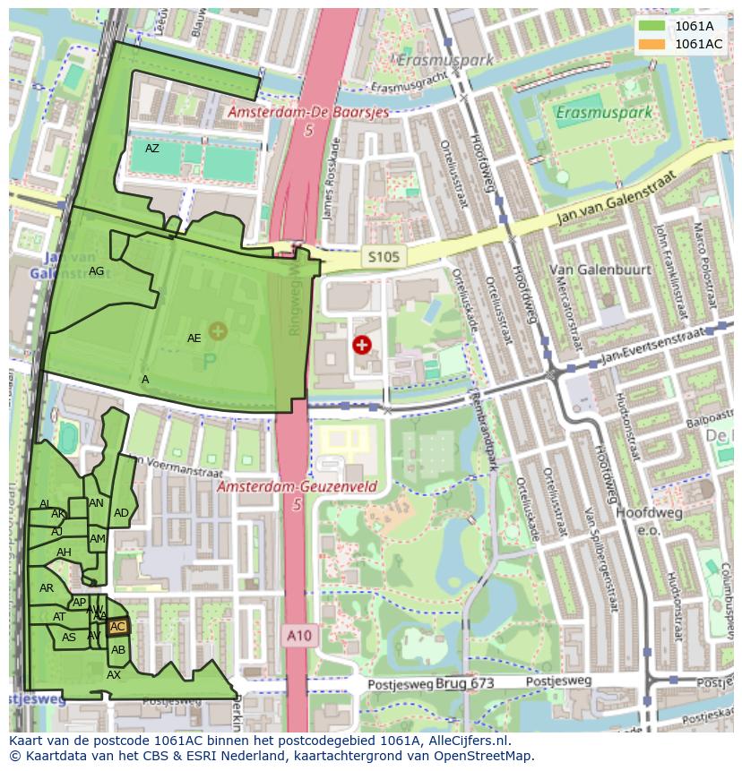 Afbeelding van het postcodegebied 1061 AC op de kaart.