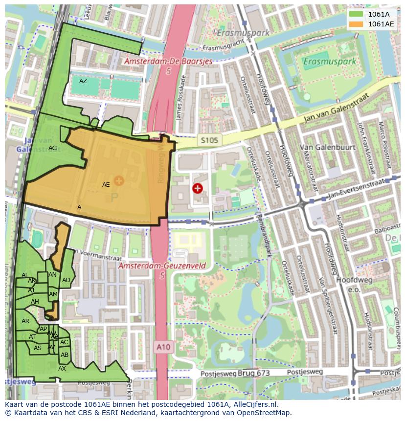 Afbeelding van het postcodegebied 1061 AE op de kaart.
