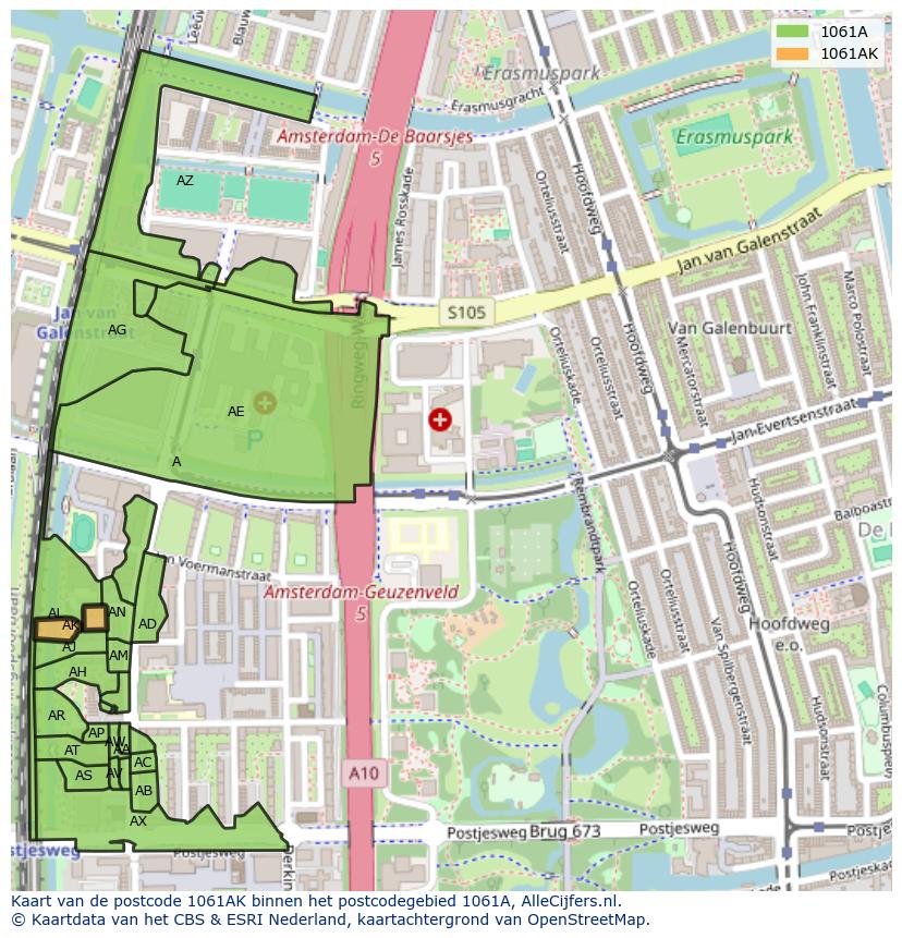 Afbeelding van het postcodegebied 1061 AK op de kaart.