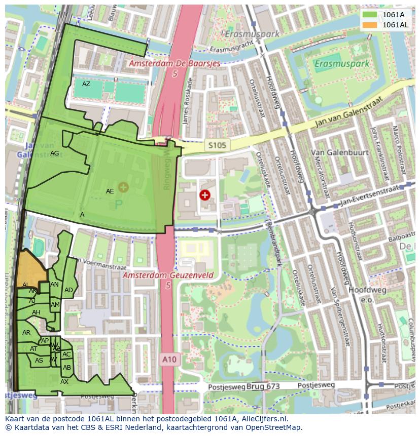 Afbeelding van het postcodegebied 1061 AL op de kaart.