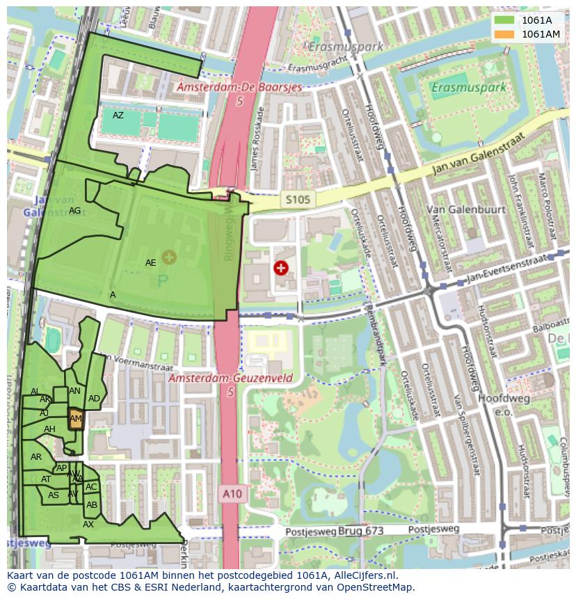 Afbeelding van het postcodegebied 1061 AM op de kaart.