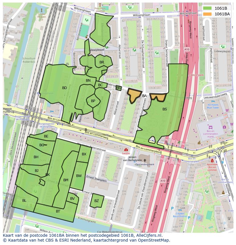 Afbeelding van het postcodegebied 1061 BA op de kaart.