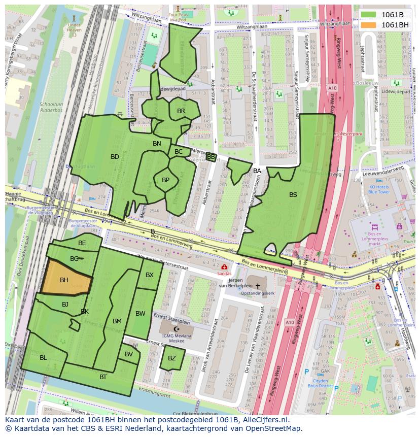 Afbeelding van het postcodegebied 1061 BH op de kaart.