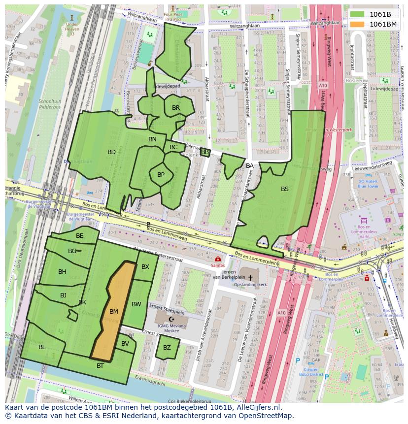 Afbeelding van het postcodegebied 1061 BM op de kaart.