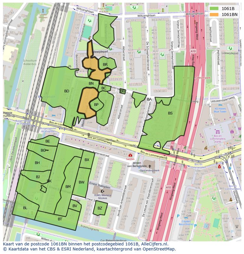 Afbeelding van het postcodegebied 1061 BN op de kaart.