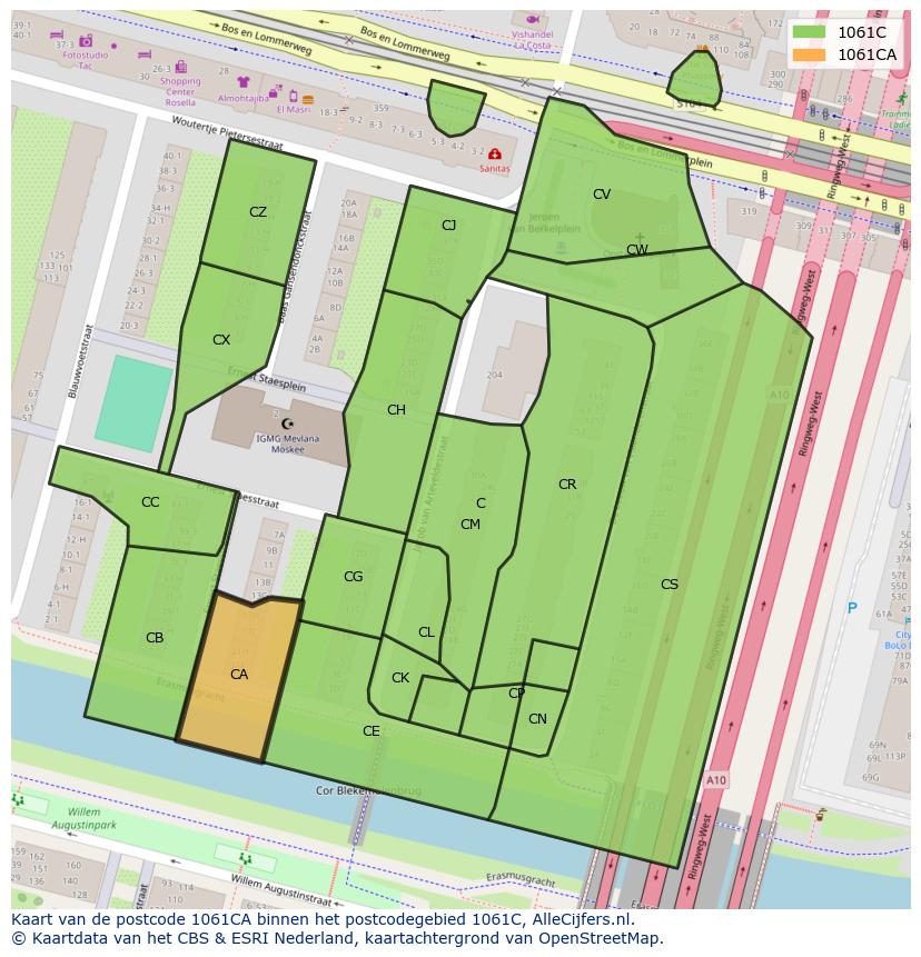 Afbeelding van het postcodegebied 1061 CA op de kaart.