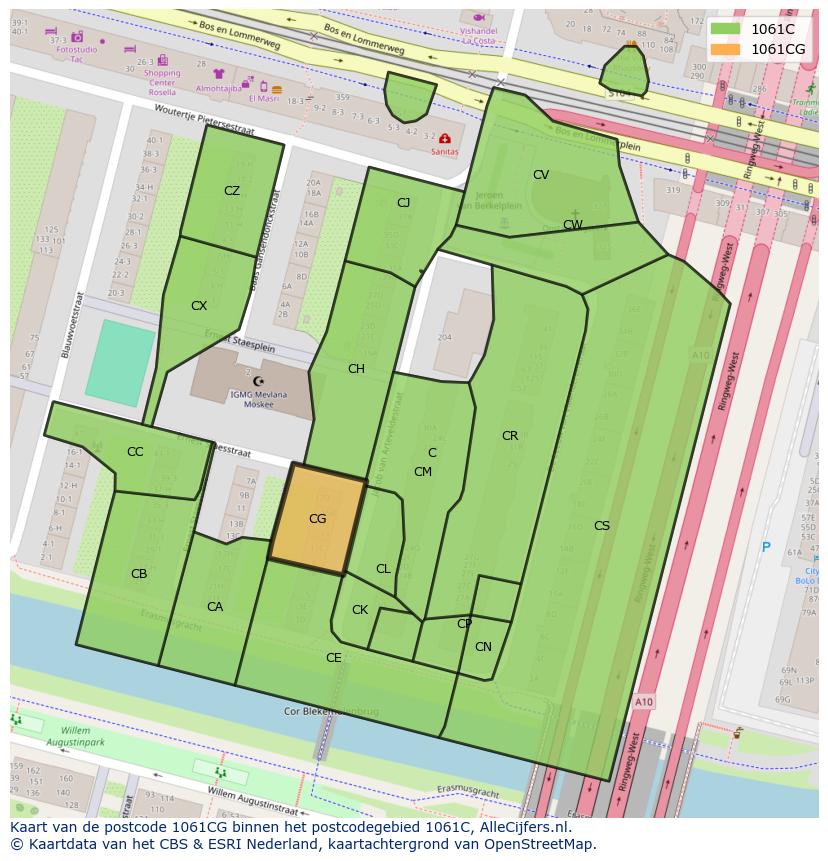 Afbeelding van het postcodegebied 1061 CG op de kaart.