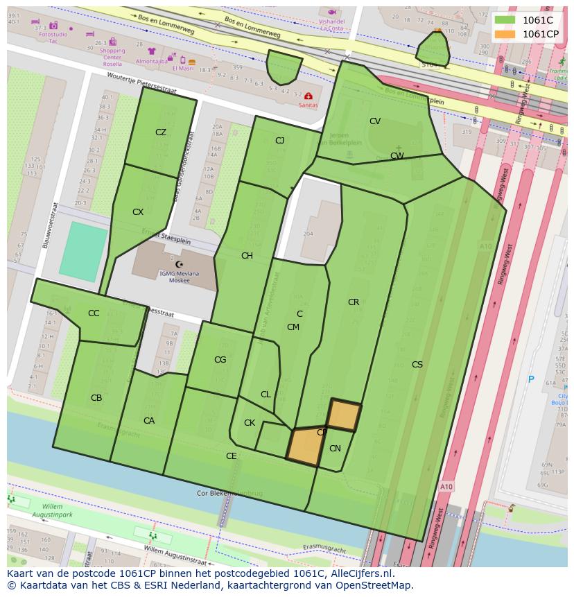 Afbeelding van het postcodegebied 1061 CP op de kaart.