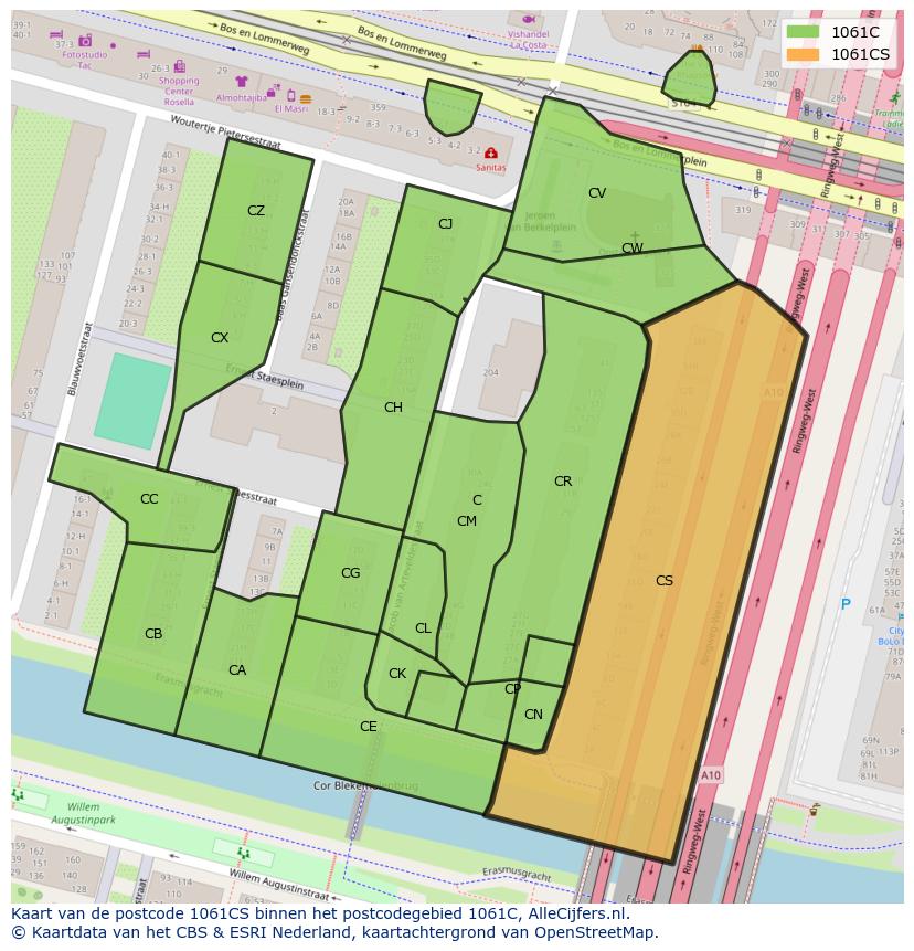 Afbeelding van het postcodegebied 1061 CS op de kaart.