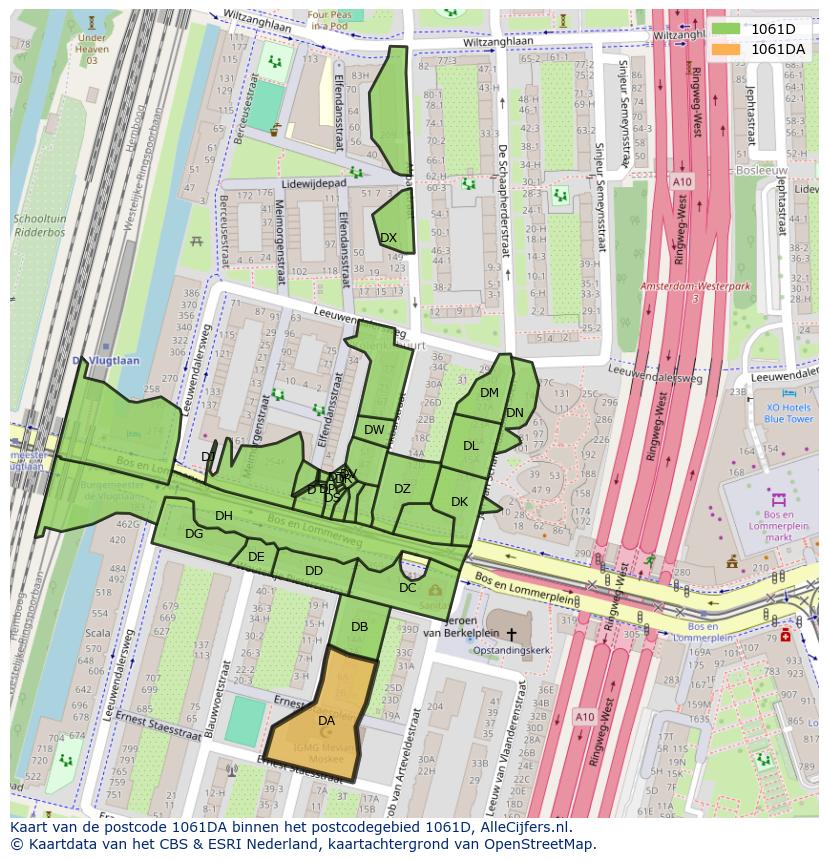 Afbeelding van het postcodegebied 1061 DA op de kaart.