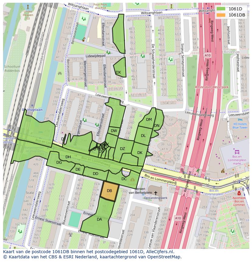 Afbeelding van het postcodegebied 1061 DB op de kaart.