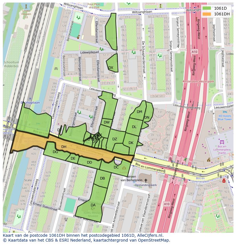Afbeelding van het postcodegebied 1061 DH op de kaart.