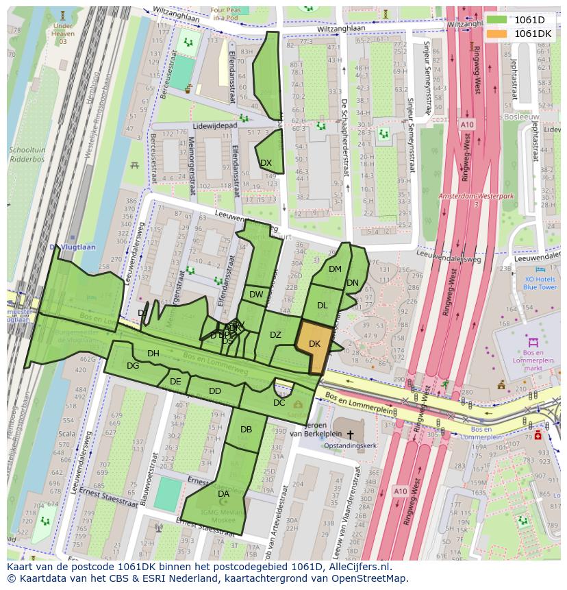 Afbeelding van het postcodegebied 1061 DK op de kaart.