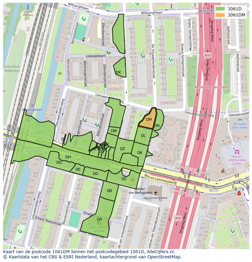 Afbeelding van het postcodegebied 1061 DM op de kaart.
