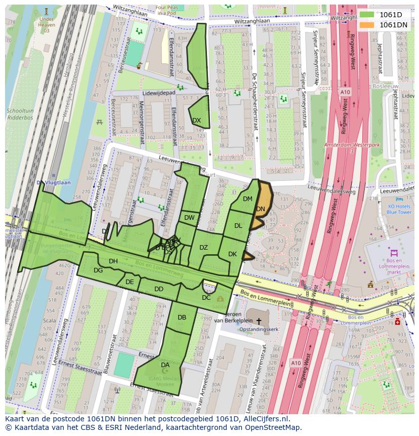 Afbeelding van het postcodegebied 1061 DN op de kaart.