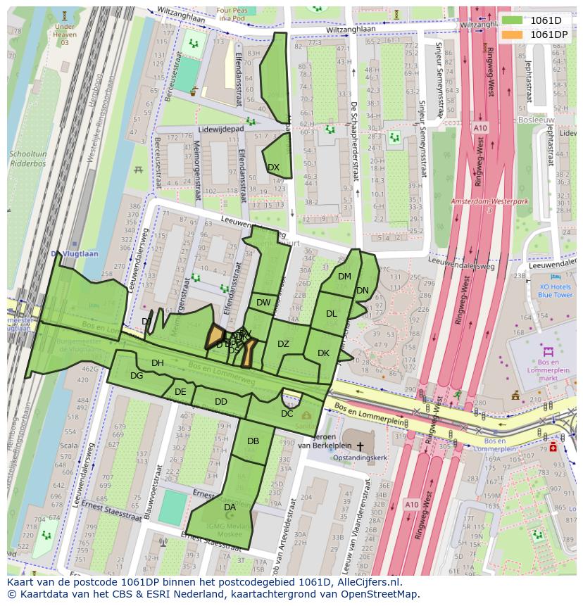 Afbeelding van het postcodegebied 1061 DP op de kaart.