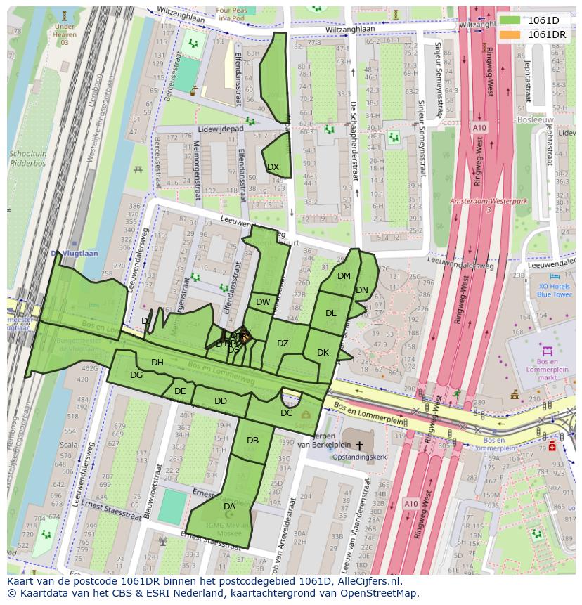 Afbeelding van het postcodegebied 1061 DR op de kaart.
