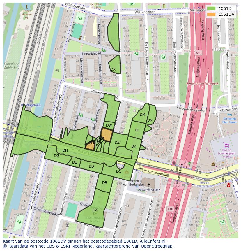 Afbeelding van het postcodegebied 1061 DV op de kaart.