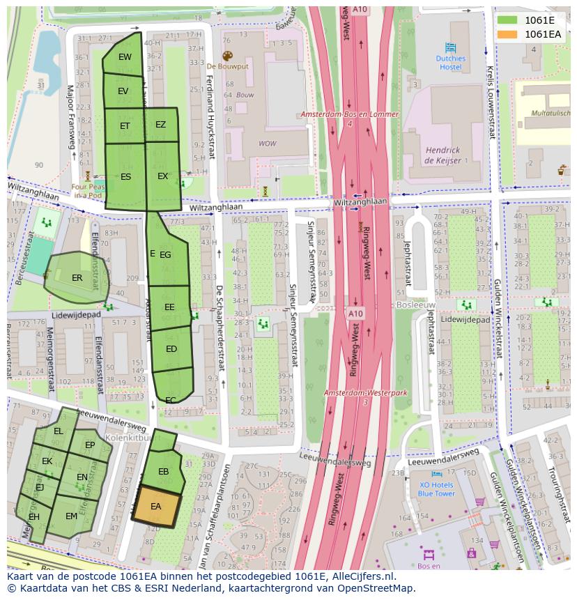 Afbeelding van het postcodegebied 1061 EA op de kaart.