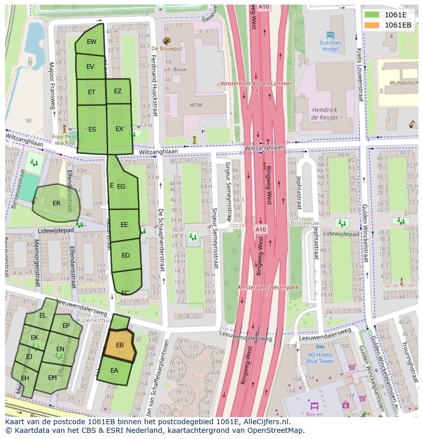 Afbeelding van het postcodegebied 1061 EB op de kaart.