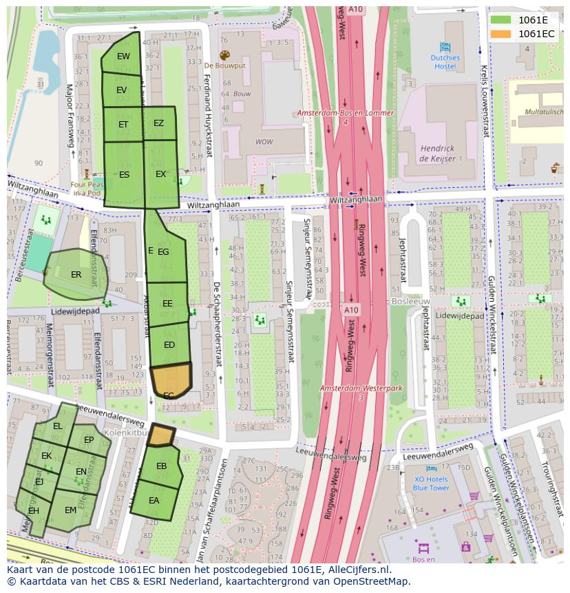 Afbeelding van het postcodegebied 1061 EC op de kaart.