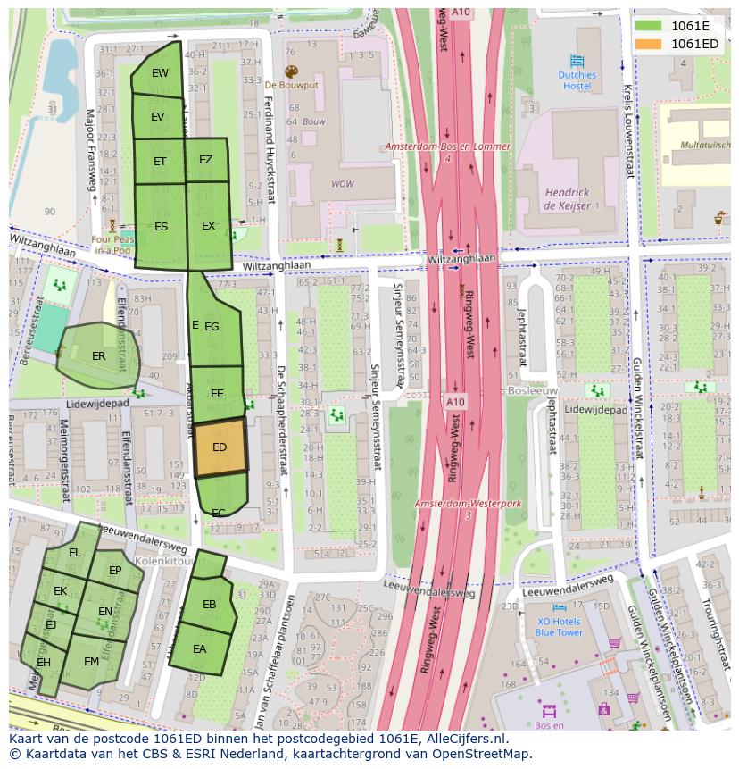 Afbeelding van het postcodegebied 1061 ED op de kaart.