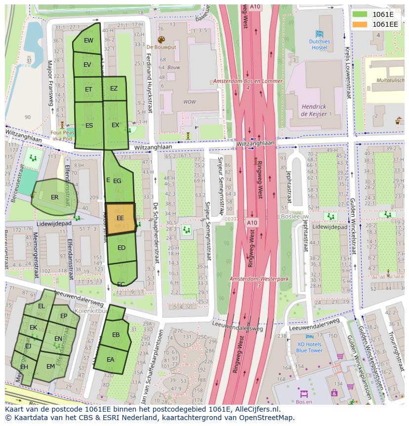 Afbeelding van het postcodegebied 1061 EE op de kaart.