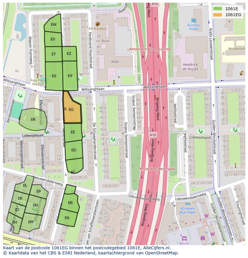 Afbeelding van het postcodegebied 1061 EG op de kaart.