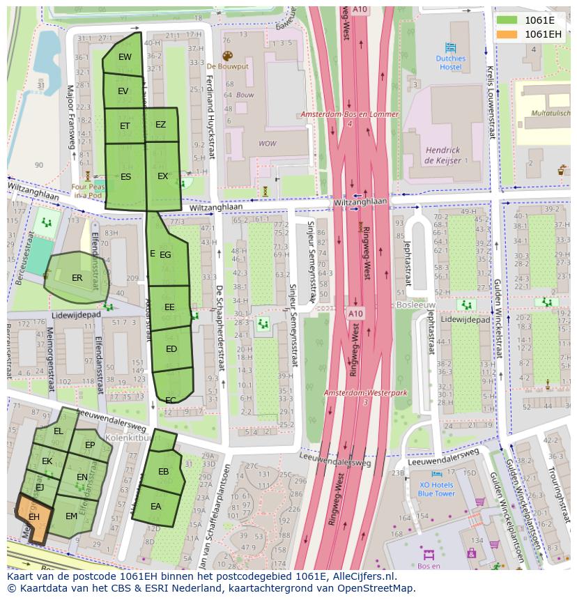 Afbeelding van het postcodegebied 1061 EH op de kaart.