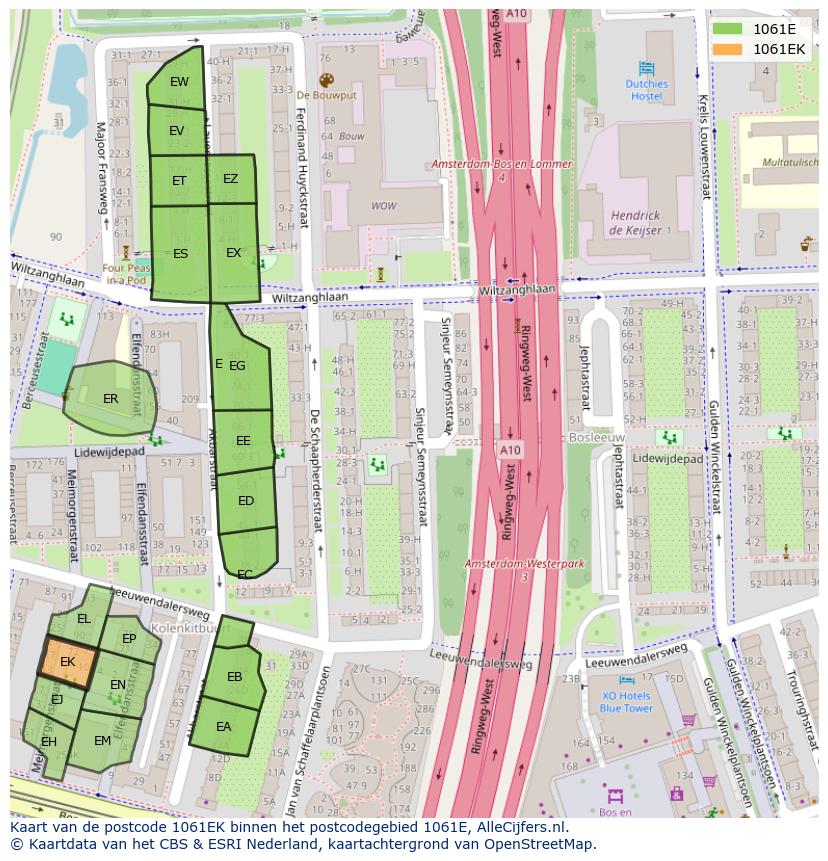 Afbeelding van het postcodegebied 1061 EK op de kaart.