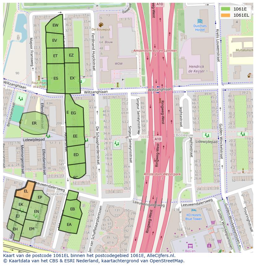 Afbeelding van het postcodegebied 1061 EL op de kaart.