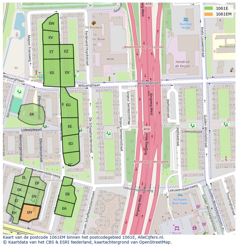 Afbeelding van het postcodegebied 1061 EM op de kaart.