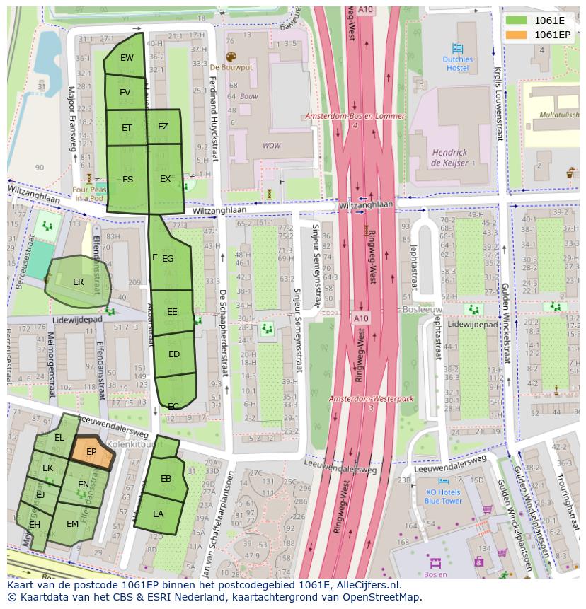 Afbeelding van het postcodegebied 1061 EP op de kaart.