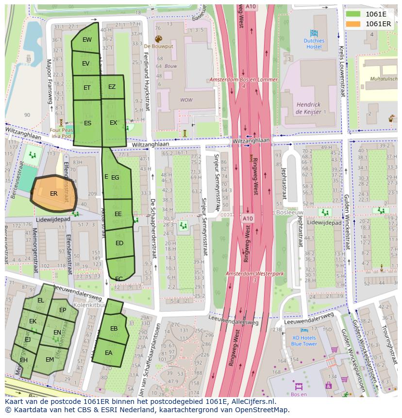 Afbeelding van het postcodegebied 1061 ER op de kaart.