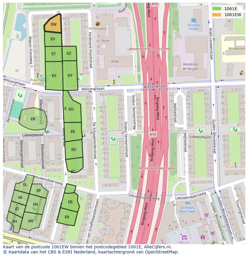 Afbeelding van het postcodegebied 1061 EW op de kaart.