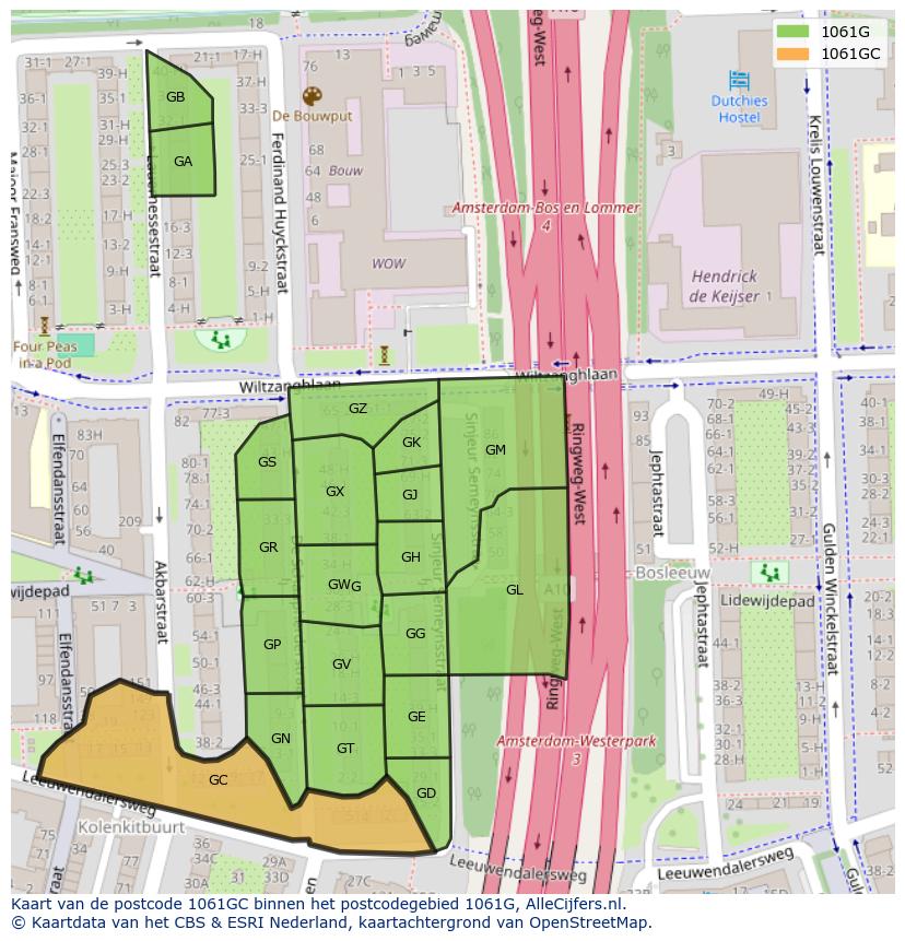 Afbeelding van het postcodegebied 1061 GC op de kaart.