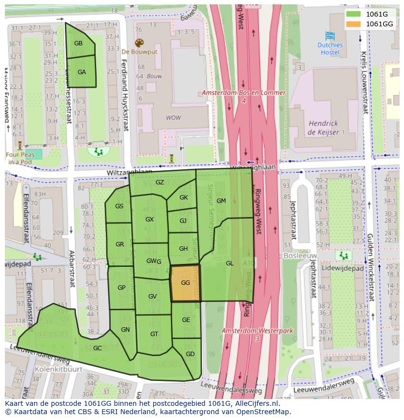 Afbeelding van het postcodegebied 1061 GG op de kaart.