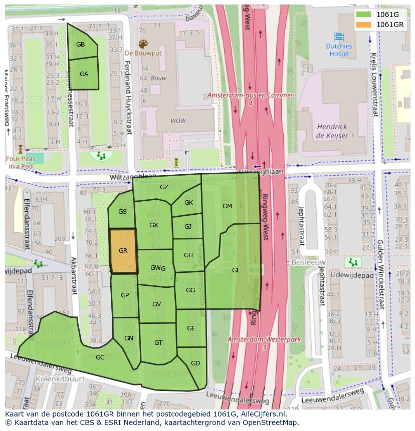 Afbeelding van het postcodegebied 1061 GR op de kaart.