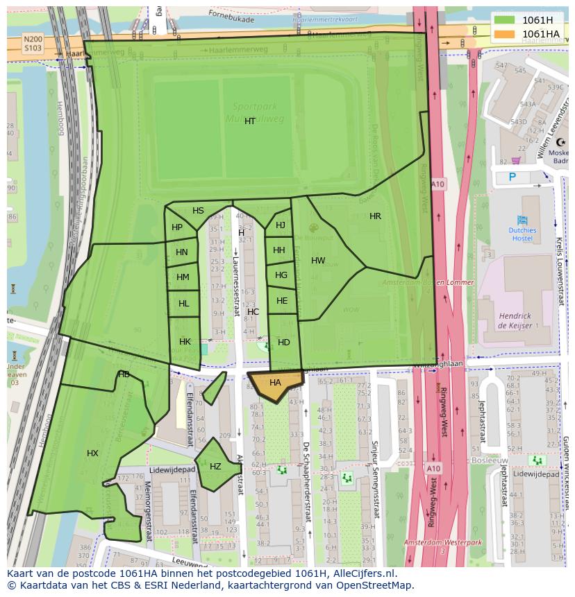 Afbeelding van het postcodegebied 1061 HA op de kaart.