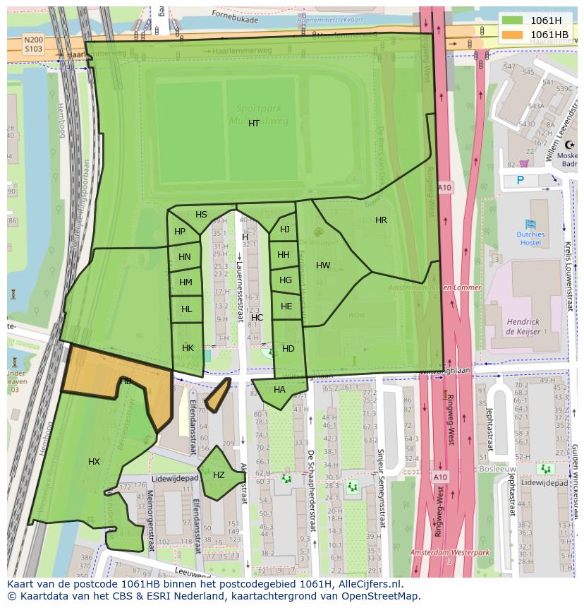 Afbeelding van het postcodegebied 1061 HB op de kaart.
