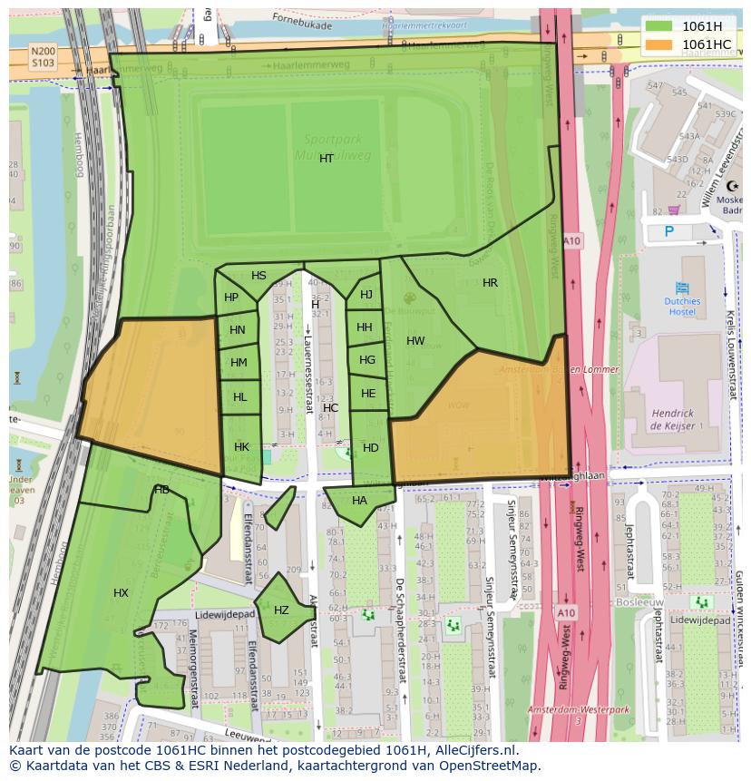 Afbeelding van het postcodegebied 1061 HC op de kaart.