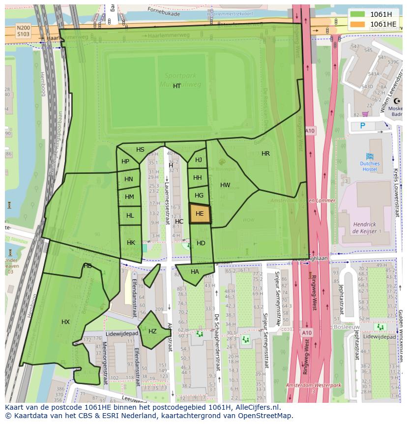 Afbeelding van het postcodegebied 1061 HE op de kaart.