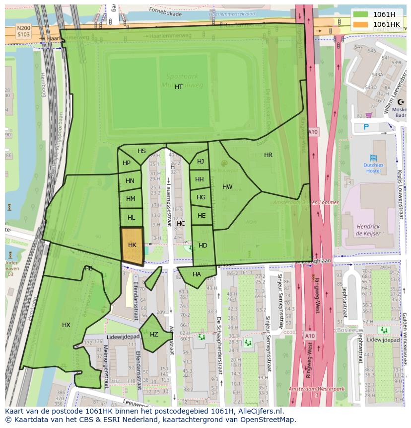 Afbeelding van het postcodegebied 1061 HK op de kaart.