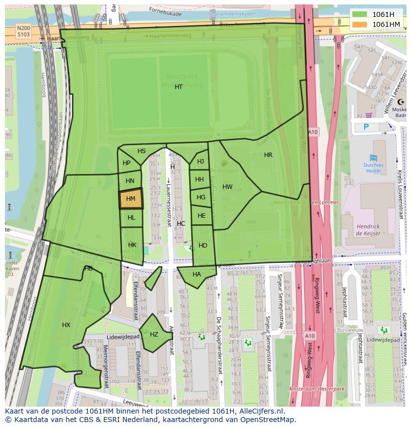 Afbeelding van het postcodegebied 1061 HM op de kaart.