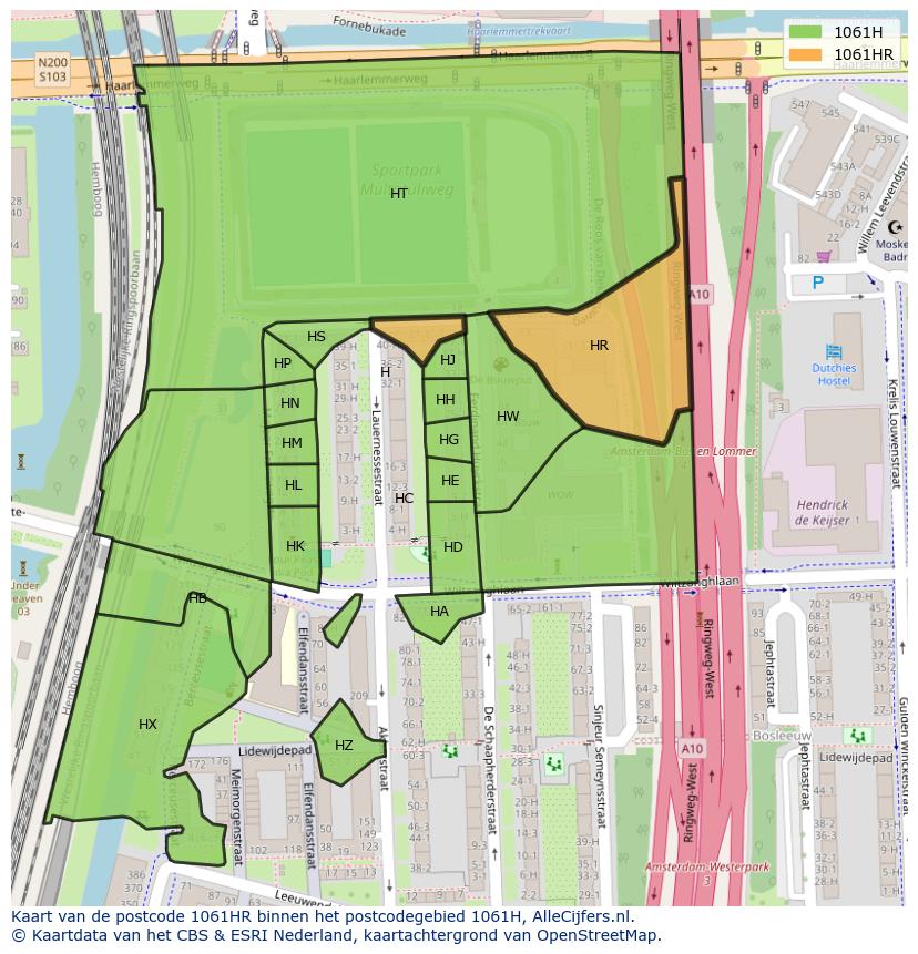 Afbeelding van het postcodegebied 1061 HR op de kaart.