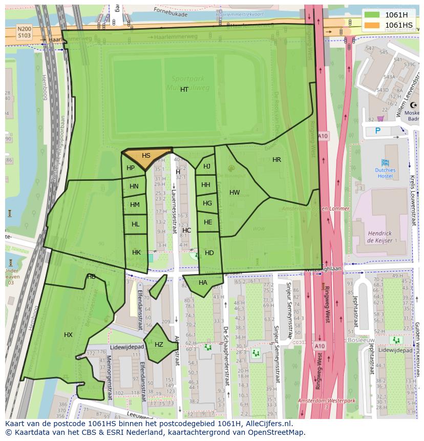 Afbeelding van het postcodegebied 1061 HS op de kaart.