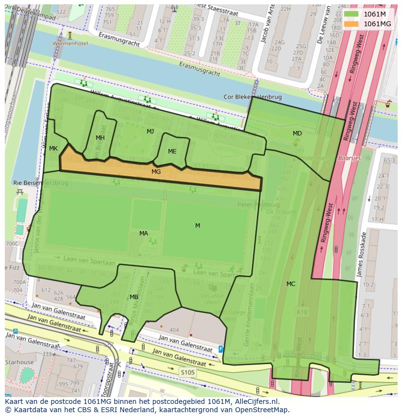 Afbeelding van het postcodegebied 1061 MG op de kaart.
