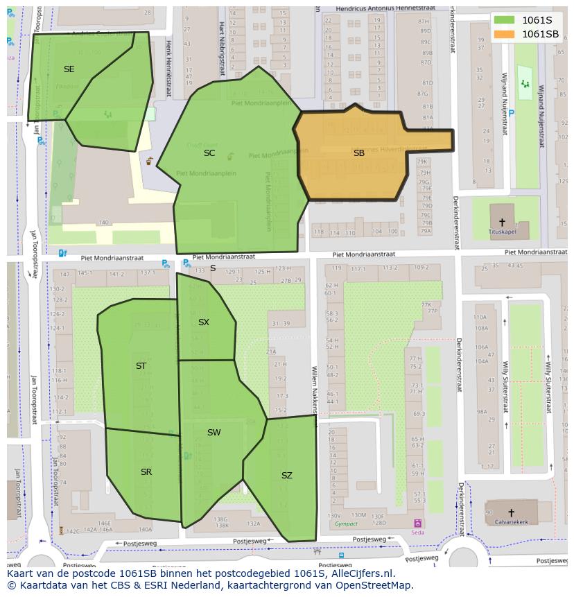 Afbeelding van het postcodegebied 1061 SB op de kaart.
