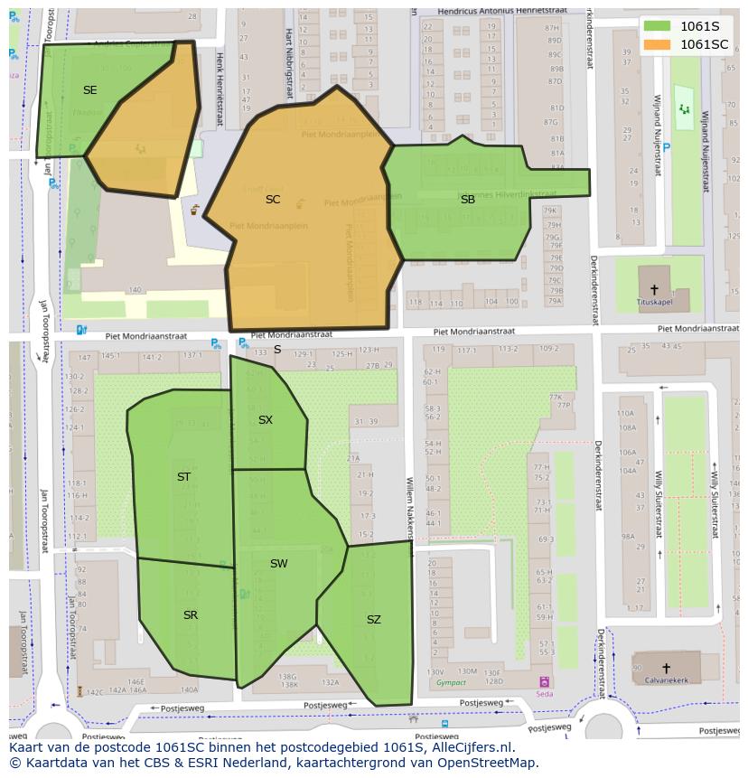 Afbeelding van het postcodegebied 1061 SC op de kaart.