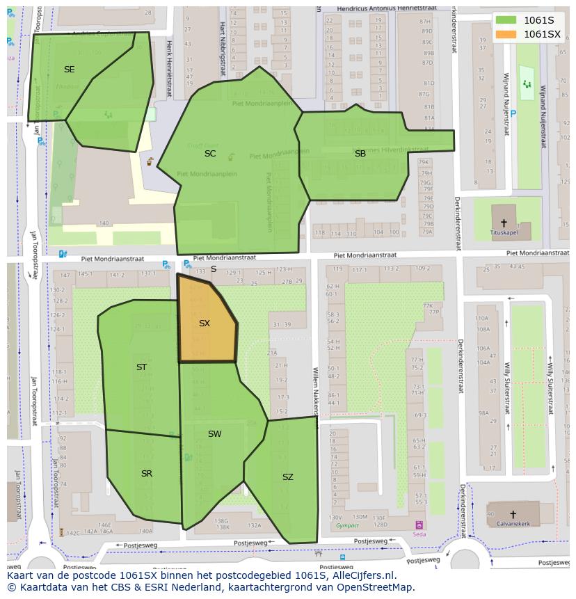 Afbeelding van het postcodegebied 1061 SX op de kaart.